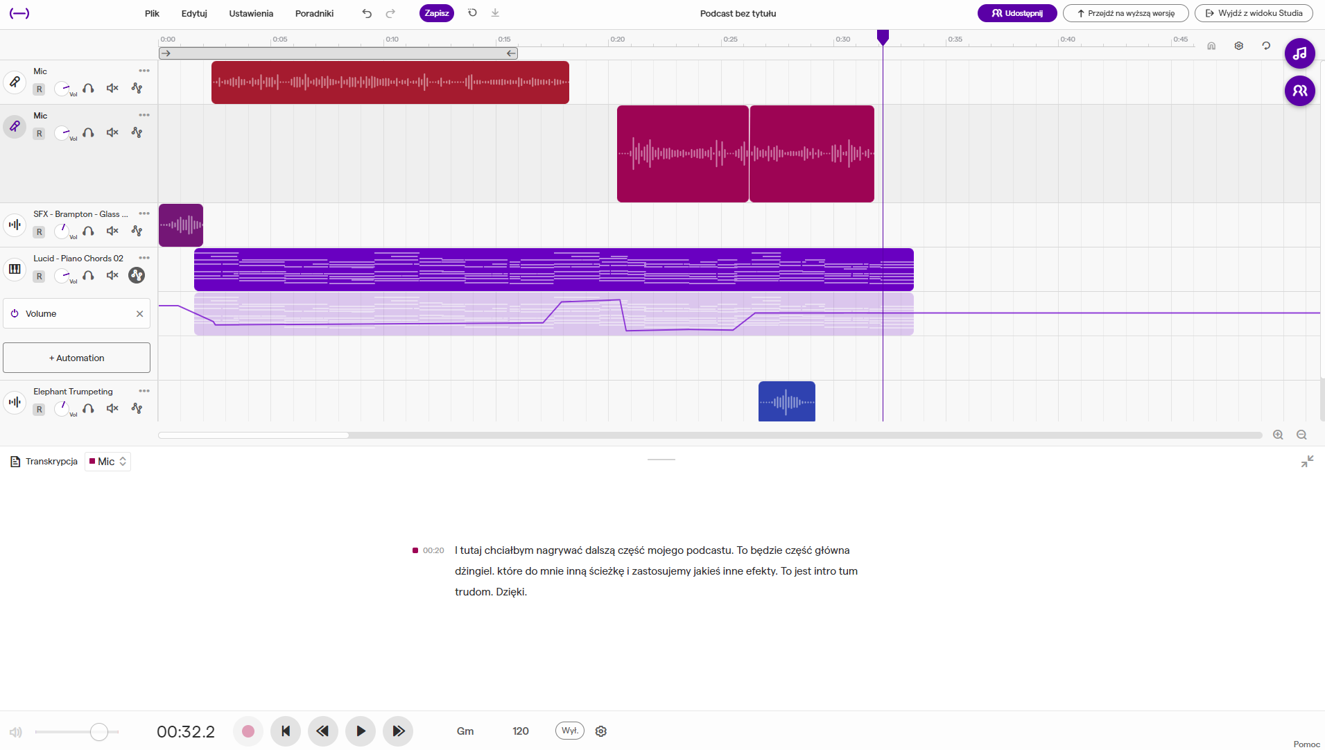 Zrzut ekranu z sountrap - darmowe narzędzie do montażu podcastów